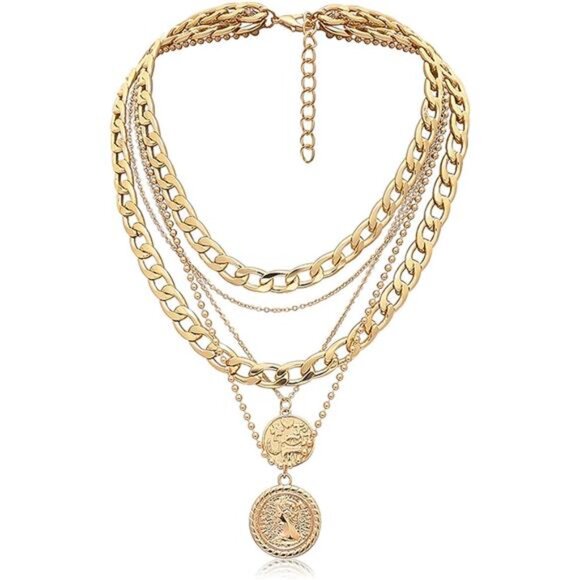 Gold Layered Necklace Set for Women – Trendy Retro Coin Pendant - Picture 1 of 7